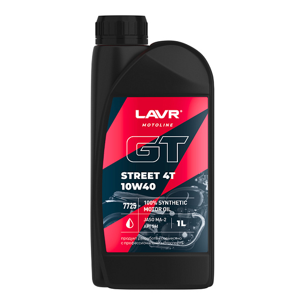 Моторное масло для мотоциклов 4Т 10W40 GT STREET LAVR MOTOLINE   1л. синт. API SM