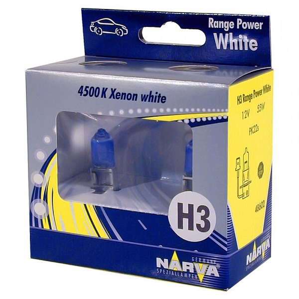 Лампа галогенная H3 12V 55W (PК22s) NARVA Range Power White 48602S2
